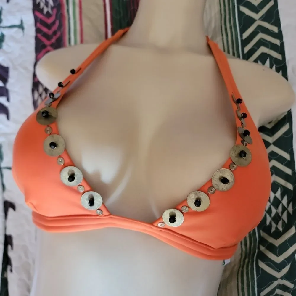 RYGY orange bikini with beading & metal embellishments (medium)